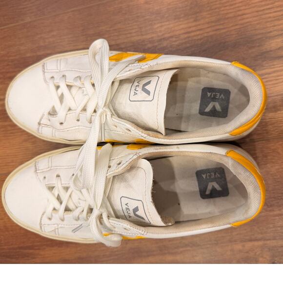 VEJA Campo Logo Leather Sneakers White Yellow Women’s Size 8 - Picture 6 of 9